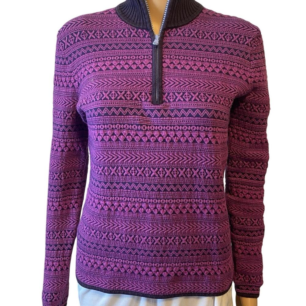 Title Nine Sweater Magenta Purple Textured Women S 1/4 Zip Stretch Long Sleeves